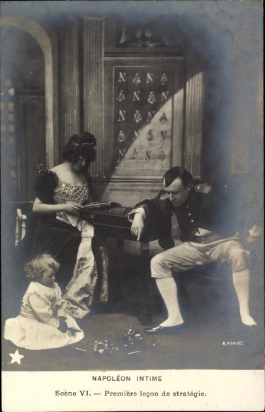 Postcard Napoleon Intime, Scene VI, premiere lecon de strategie, theater scene