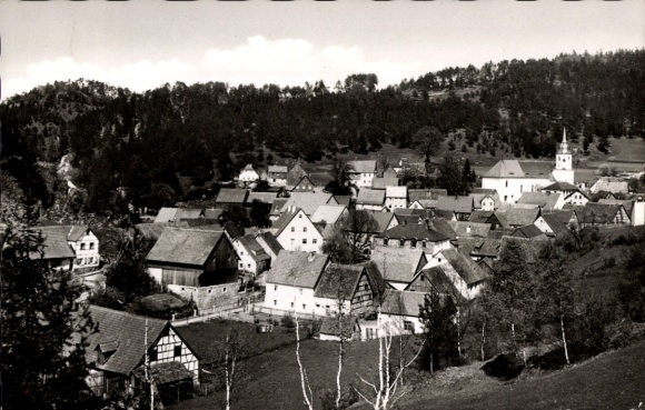 Ansichtkaart Obertrubach Frankisch Zwitserland, gedeeltelijk aanzicht, kerktoren