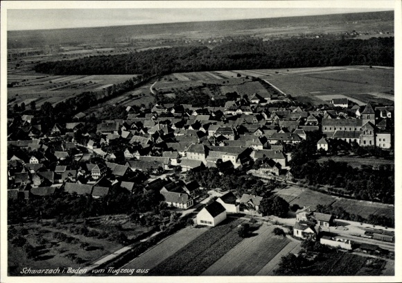 Postcard Schwarzach Rheinmünster in the Black Forest Baden, aerial photograph