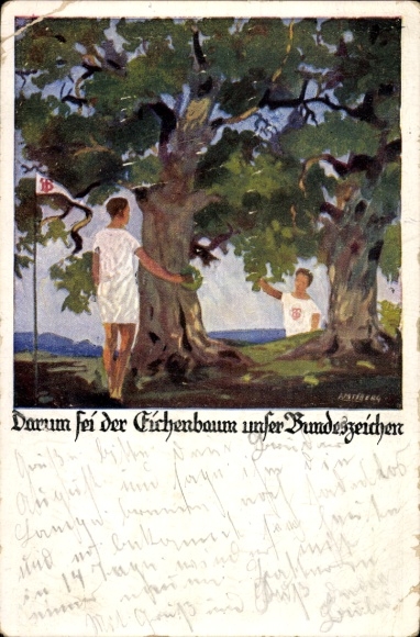 Kunstenaarskaart Amtberg, Otto, ten behoeve van de Duitse gymnastiekvereniging, eik als federaal symbool