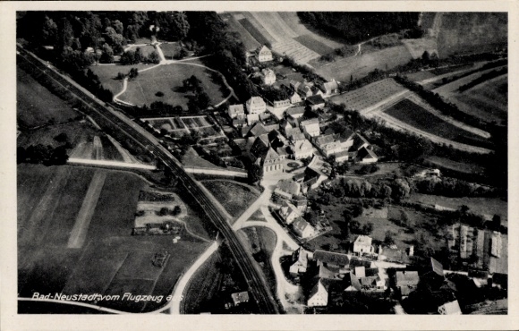 Postcard Bad Neustadt an der Saale Lower Franconia, aerial view of idyllic landscape, residential buildings, S