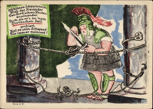 Artist Postcard Lüdke, E., Berlin Tempelhof, rope and cable works F. Troitzsch, Gordian knot