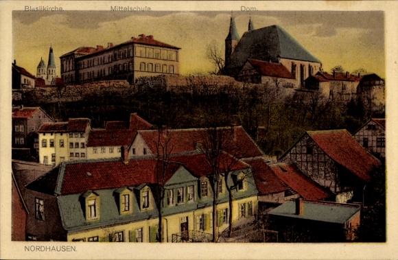 Ak Nordhausen am Harz, Blasiikirche, Mittelschule, Dom