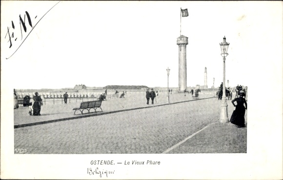 Postcard Ostend West Flanders, view of the lighthouse, le vieux phare