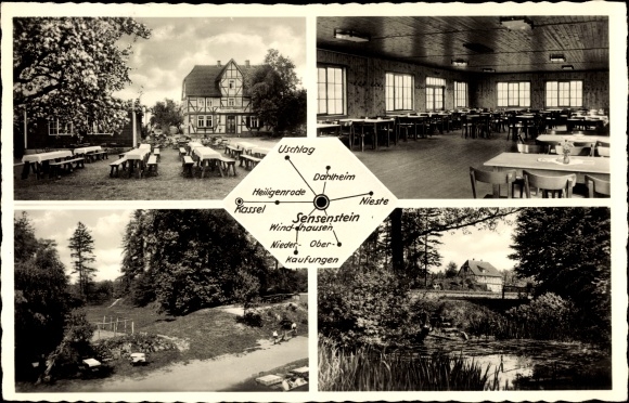 Postcard Nieste Hessen, district youth home Sensenstein, town views