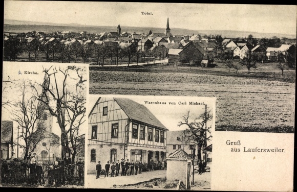 PC Laufersweiler im Hunsrück, department store, church, total view