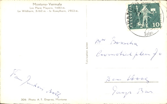 Postcard Montana Vermala Canton Valais Switzerland, place in the snow