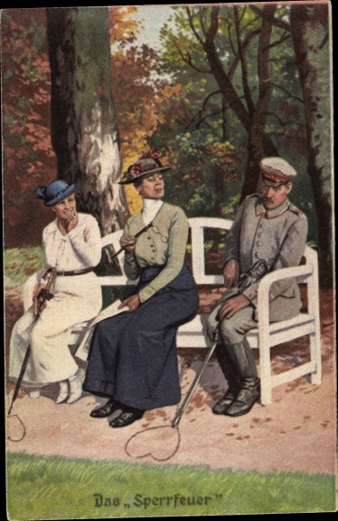 Postcard The barrage, soldier paints heart in the sand, watchdog, always professional, I. WW