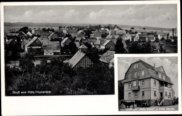 Postcard Külz in the Rhein Hunsrück district, view over the roofs, Inn Mein Heim