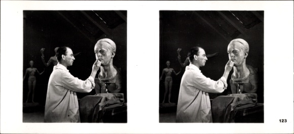 Stereo spatial image photo "German sculpture of our time", No. 123 sculptor Arno Breker, bust A. Speer