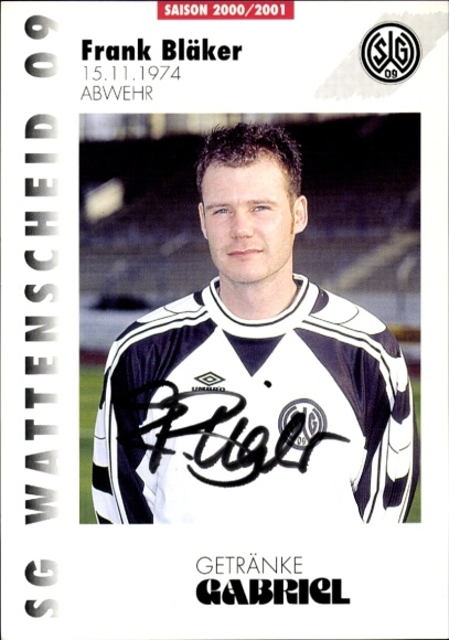 Autograph card footballer Frank Bläker, SG Wattenscheid 09, autograph