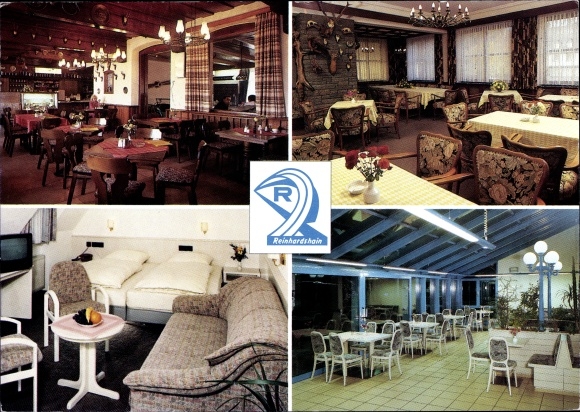 Postcard Reinhardshain Grünberg in Hesse, highway rest house and Hotel Reinhardshain