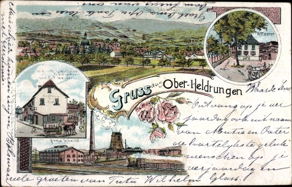 Litho Oberheldrungen in Thüringen, Gasthaus, Anna Schacht, Rittergut, Totalansicht