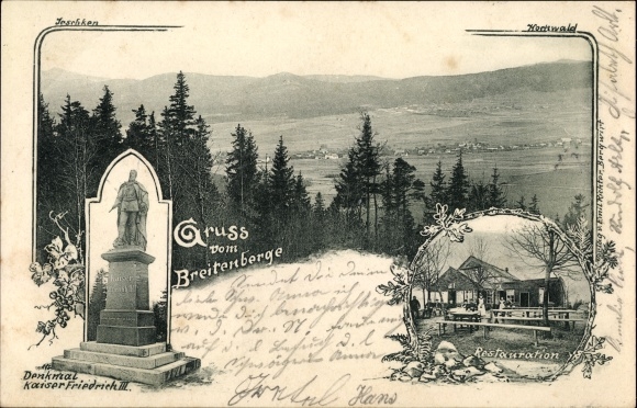 Ak Hainewalde Oberlausitz, Breitenberg, Restauration, Denkmal Kaiser Friedrich III, Jeschken