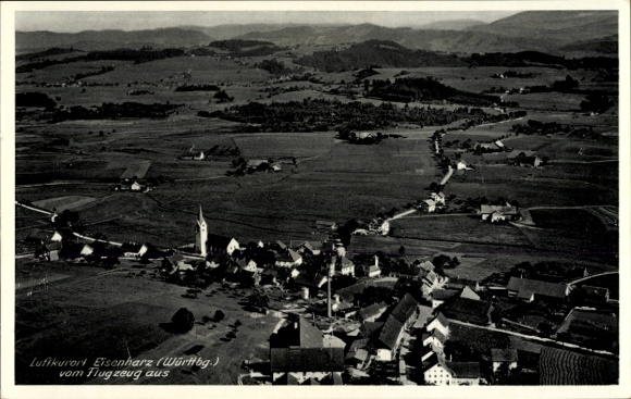 Postcard Eisenharz Argenbühl in Allgäu, aerial photograph, health resort, landscape, airplane view, municipality