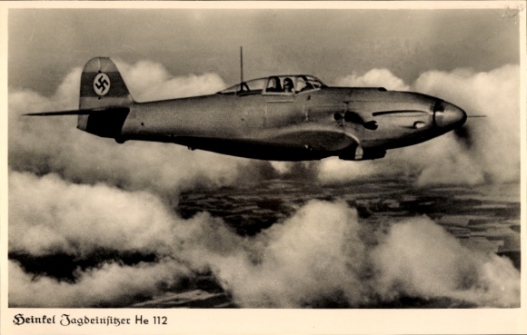 Postcard German Air Force, Heinkel single-seater fighter He 112 A-01