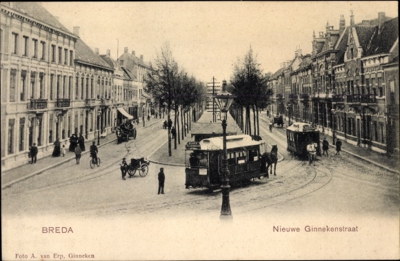 Postcard Breda Nordbrabant, Nieuwe Ginnekenstraat, Pferdestraßenbahn