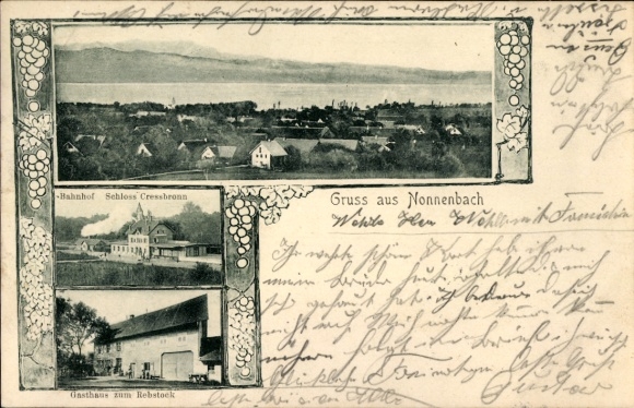 Ak Nonnenbach Hemigkofen Kressbronn am Bodensee, Bahnhof, Schloss Cressbronn, Gasthaus zum Rebstock
