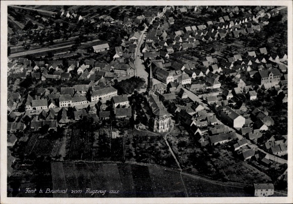 Postcard Bruchsal in Kraichgau, aerial view of many houses and streets