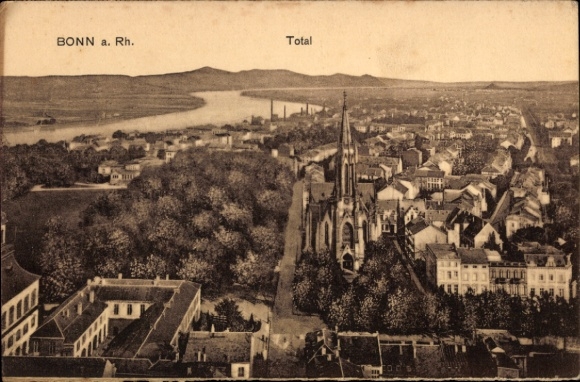 Postcard Bonn am Rhein, Bonn am Rhein, general view, river, church, city view