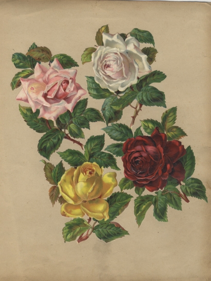 Oblate block of 4 beautiful roses, approx. 24 x 17 cm