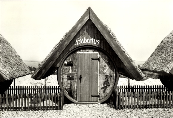 Postcard Groß Stieten in the district of Wismar, inn Mecklenburger Mühle, wine barrel Hubertus