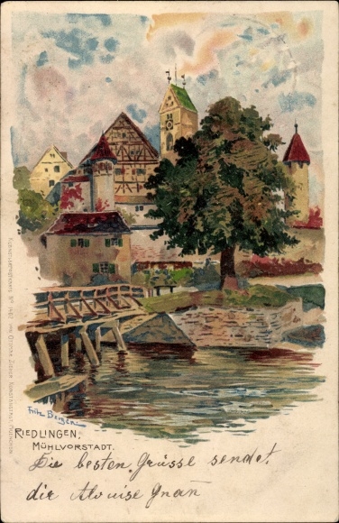 Kunstenaar Litho Bergen, Fritz, Riedlingen in de Zwabische Jura, Mühlvorstadt, kerk