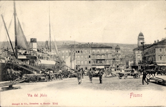 Postcard Rijeka Fiume Croatia, Pier, Steamer