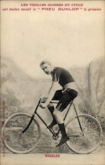 Ak Radrennfahrer Wheeler, Pneu Dunlop, Reklame