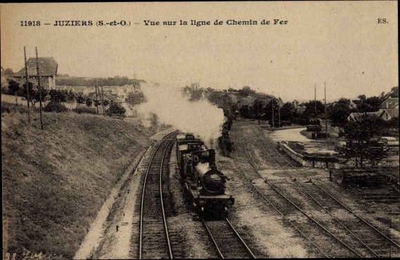 Postcard Juziers Yvelines, Vue sur la ligne du Chemin de Fer