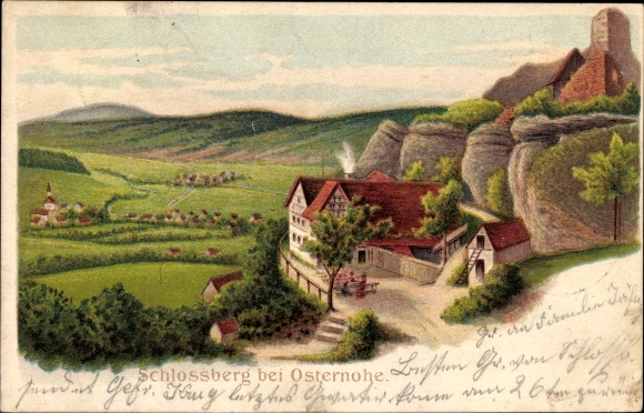 Litho Osternohe Schnaittach im Nürnberger Land Bayern, Gasthaus am Schlossberg, Aussicht