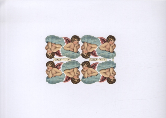 Oblate block of 4 L&B 32696, angel on cloud, approx. 9 x 12 cm