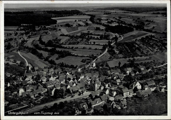 Postcard Untergimpern Neckarbischofsheim Baden, aerial photograph of rural landscape,