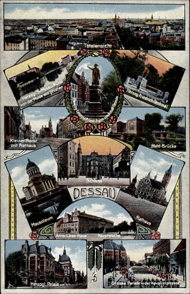 PC Dessau in Saxony Anhalt, Herzogl. Castle, Duke Friedrich monument, small market, town hall