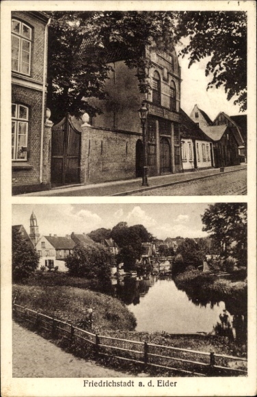 Ak Friedrichstadt an der Eider, Teich, Straße