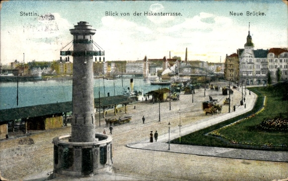 Postcard Szczecin Stettin Pomerania, view from the Hakenterrasse, New Bridge