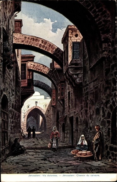 KP artysty Perlberg, F., Jerozolima Izrael, Via dolorosa, Chemin du calvaire, Droga Krzyżowa