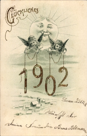 PC Happy New Year 1902, angel, sun
