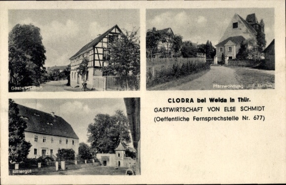 Ak Clodra Berga an der Weißen Elster Thüringen, Gastwirtschaft von der Else Schmidt