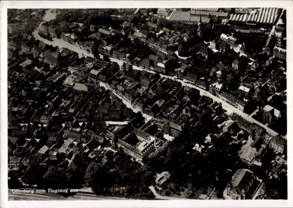 Postcard Offenburg in Baden Schwarzwald, aerial photograph of the town