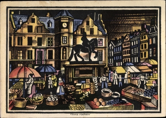 Kunstenaarskaart Marten, Franz, Düsseldorf aan de Rijn, Gesolei 1926, marktplein