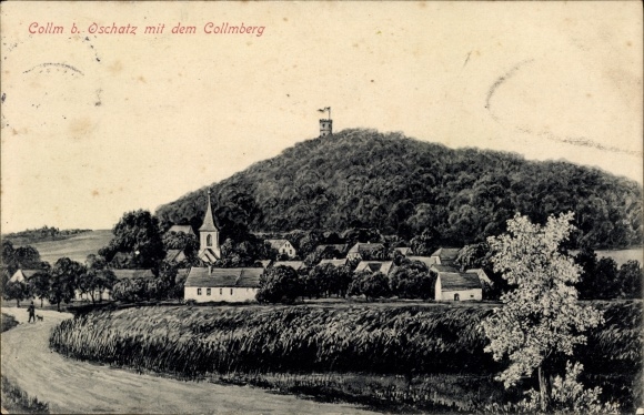 Ak Collm Wermsdorf bei Oschatz, Ortsansicht mit Blick auf den Collmberg