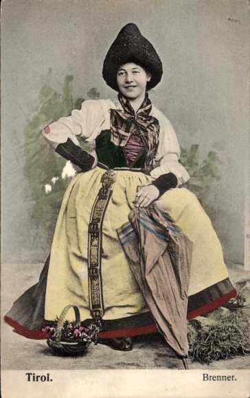 Postcard traditional costumes Austria, Tyrol, Brenner