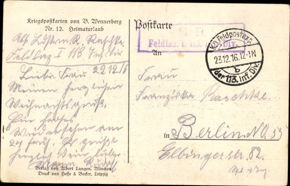 Kunstenaarskaart Wennerberg, Bruno, thuisverlof, soldaat, vrouw, roeiboot