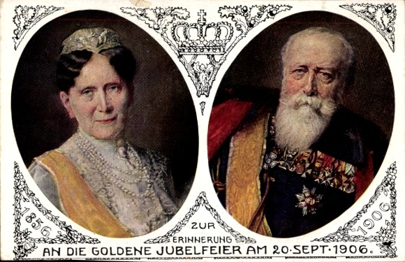 Artist Postcard Propheter, O., Grand Duke Friedrich I of Baden, Grand Duchess Luise, Gold. Wedding 1906