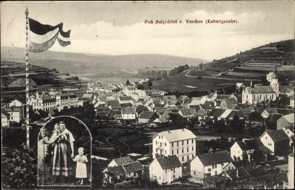 Postcard Bad Salzschlirf in Hesse, place v. Lenchen, Ludwigsruhe, mother with children, costume