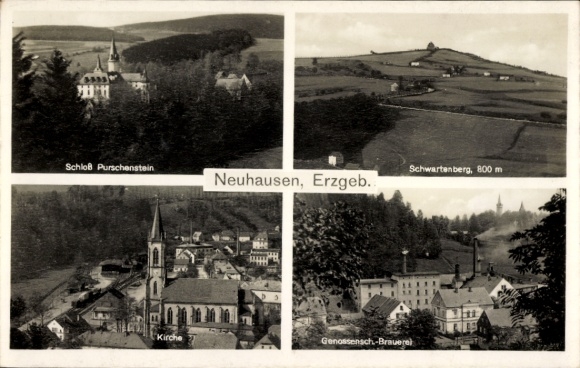KP Neuhausen w Rudawach, zamek Purschenstein, kościół, browar, Schwartenberg