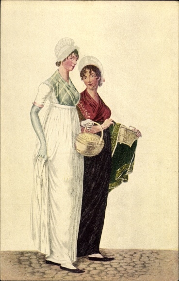 Artist Postcard Suhr, C., little girl and cook, Hamburg costumes from the 19th century, March celebration 1913