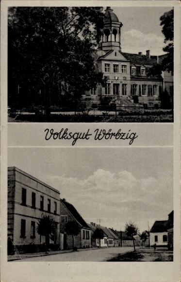 Ansichtkaart Wörbzig in Anhalt, Hubert Belger koloniale goederen, straatbeeld