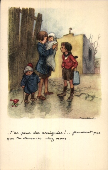 Kunstenaar Ak Poulbot, Franciscque, Je bent bang voor spinnen, Ligue Nationale tegen de Taudis